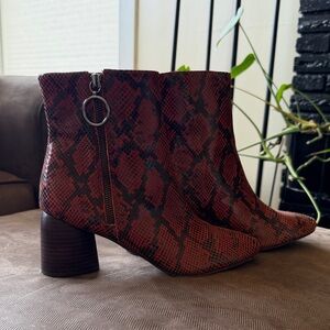 Sbicca Burgundy Snake Print Ankle Boots